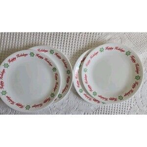 4 Happy Holidays Christmas Snowflake Corelle 8 1/2” Dinner Plates EUC